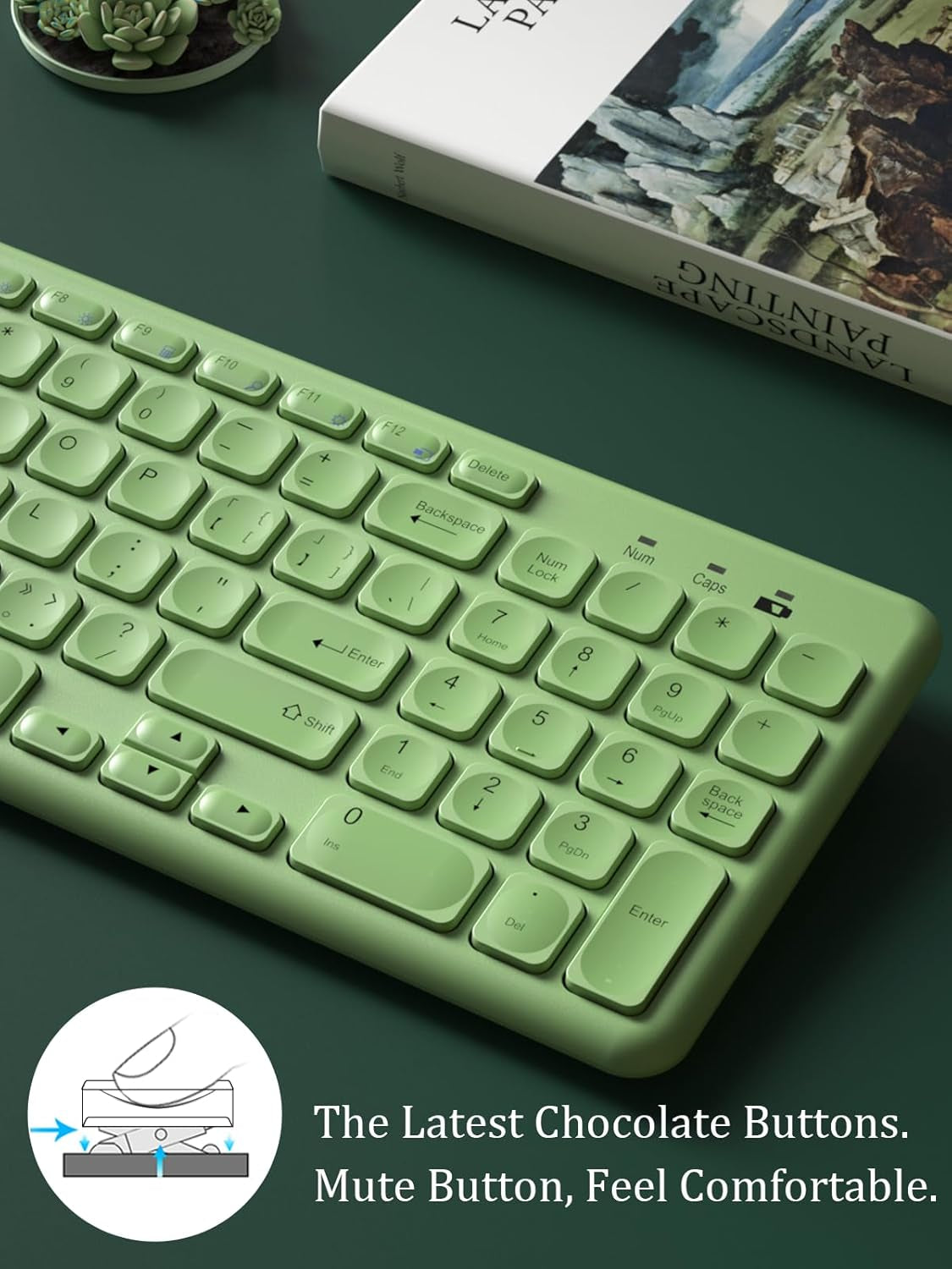 Wireless Keyboard and Mouse Combo, Sweet Mixed Color Cute Keyboard, 2.4G USB Ergonomic Keyboard and Mouse Combo for Computer, Laptop, PC Desktops, Mac (Green New)