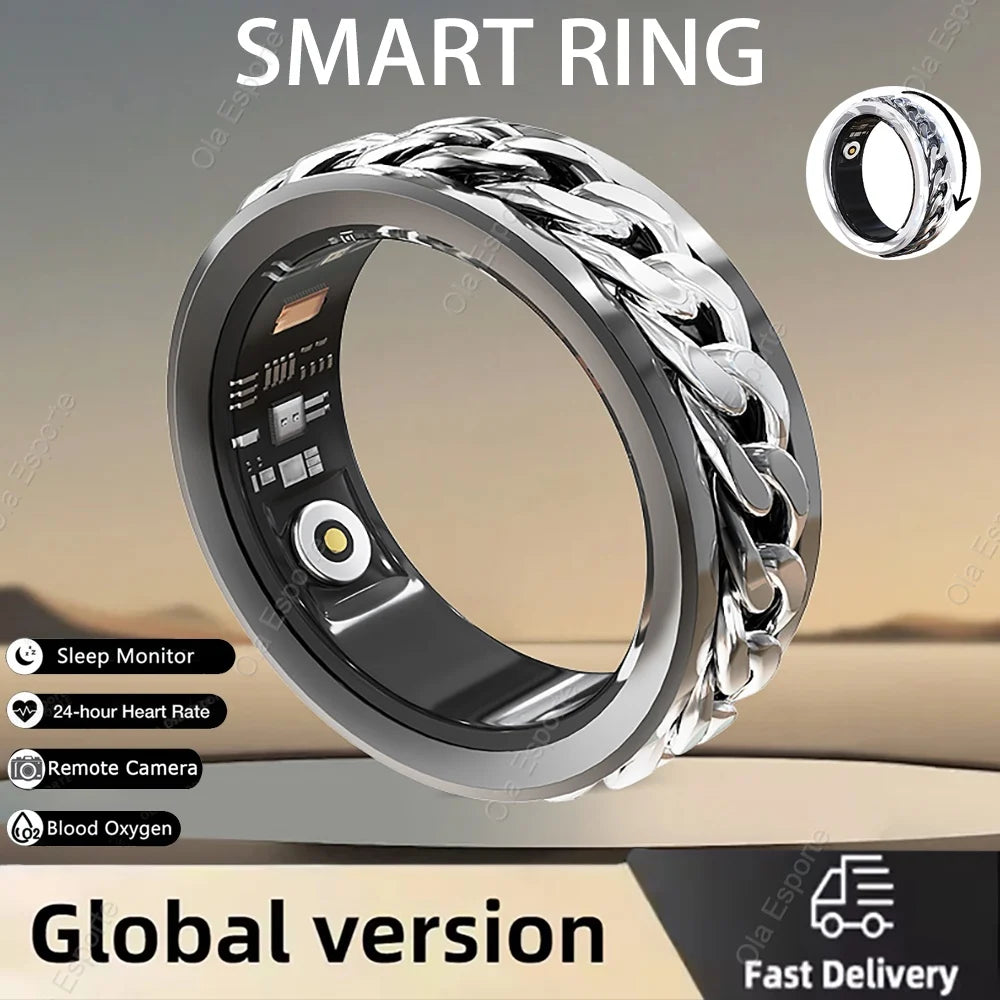 R11 Smart Ring,Fidget Spinner Anxiety Relieve Ring with Charging Case for Men,Health Sleep Monitor,5Atm Waterproof,Sport Tracker